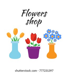 Spring flowers. Cute vector spring flowers icons. Simple flowers vector