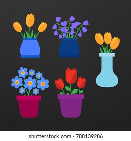 Spring flowers. Cute vector spring flowers icons. Simple flowers vector