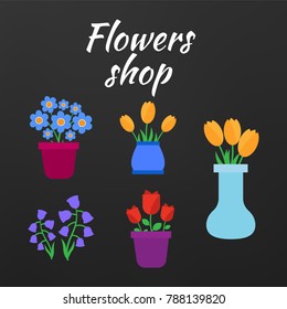 Spring flowers. Cute vector spring flowers icons. Simple flowers vector