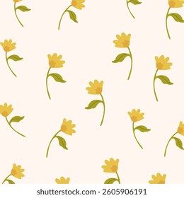 Spring flowers cute vector pattern. Colorful botanical print for fabric, textiles, clothing, wall art, wallpaper, banner, poster. Botanical background
