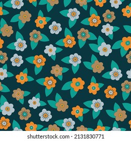 Spring flowers ditsy seamless pattern on nordic color background. Perfect for textile, wallpaper, banner, poster, fabrics, invitation and scrapbook.