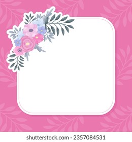 Spring Flowers Empty Note Card Frame Vector Template