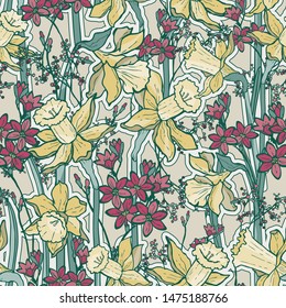 spring flowers fabric pattern, flowers set background 