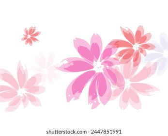 Spring flowers falling vector illustration. Airy flying petals windy blowing background.