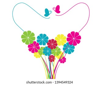 Spring Flowers Field Colorful Butterflies