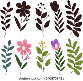 spring flowers in flat style on white background, vector