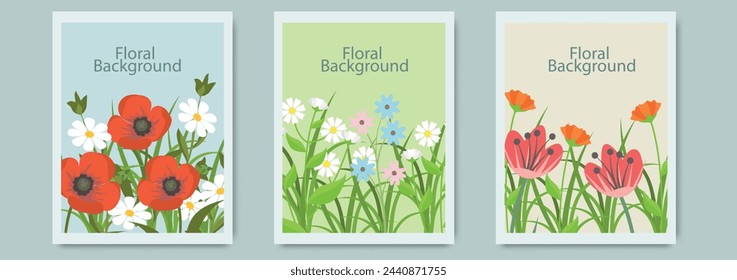 Spring flowers. Floral  elegant bright illustration of floral seamless pattern, frame, border, leaves, logo for abstract greeting card, wedding invitation or background. 