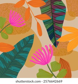 Spring flowers floral hand drawing wild plants  vector illustration. Colorful flowers border in flat style design for banner wallpaper and background.