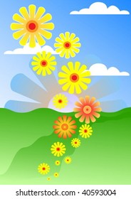 Spring Flowers flying in the wind