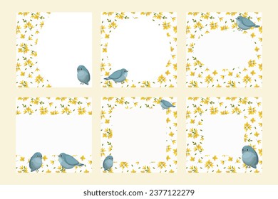 Spring flowers forsythia birds pattern
