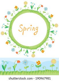 Spring flowers frame and border illustration