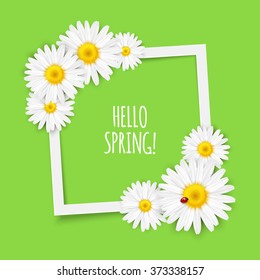 Spring flowers frame composition. Bright spring background design. Vector resizable illustration.