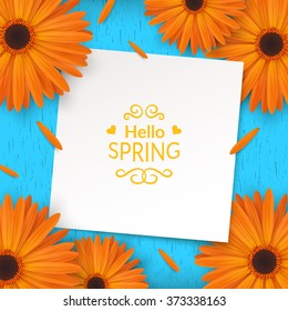 Spring flowers frame composition. Bright spring background design. Vector resizable illustration.