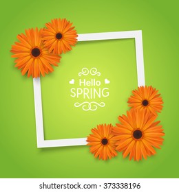 Spring flowers frame composition. Bright spring background design. Vector resizable illustration.