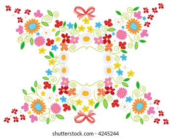 spring flowers frame on white (vector) - illustration