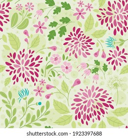 Spring flowers, garden -  Seamless pattern in a flat style. Spring mood. Vector Background for fabric, textile, wallpaper, poster, web site, card, gift wrapping paper 