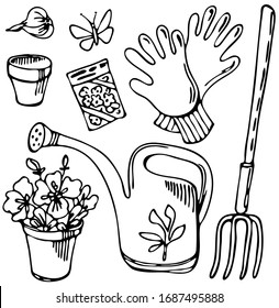 Spring Flowers Garden Tools Garden Collection Stock Vector (Royalty ...