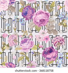 Frühlingsblumen Geometrischer Hintergrund - Nahtloses, florales, chisches Muster - in Vektorgrafik