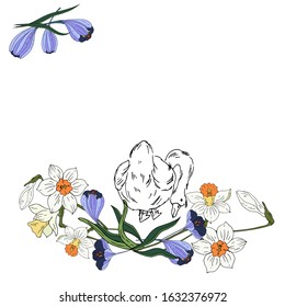 Spring flowers and goose. Vector illustration.