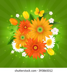 Spring Flowers With Gradient Mesh, Vector Illustration