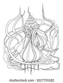 Spring flowers, graphic arts. Black and white drawing. Can be used as an independent illustration, design element, for coloring books, coloring for art therapy, postcards.