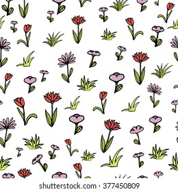 spring flowers and grass pattern