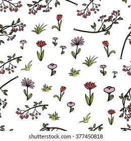 spring flowers and grass pattern
