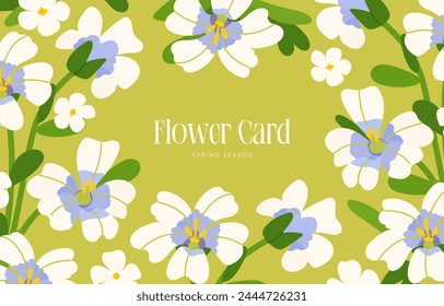 Spring flowers greeting card. Abstract Floral Bacopa monnieri vector illustration on green background for poster, banner, cover and prints
