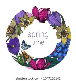 spring flowers greeting card, hand drawing