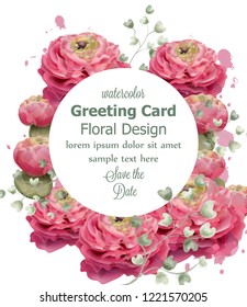 Spring flowers greeting card watercolor Vector. Beautiful vintage pastel colors floral decor banners