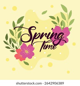 Texto de saludo de flores de primavera. Ilustración vectorial