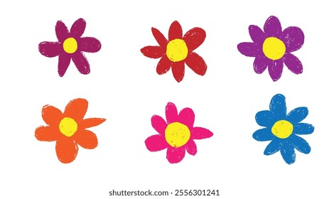 Spring Flowers Hand Drawn with Oil Chalk. Floral design elements concept vector art