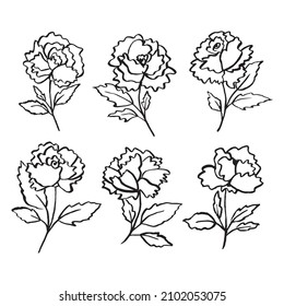 Spring flowers hand drawn vector illustration. Black brush roses silhouettes. Ink drawing wild plants, herbs or flowers, monochrome botanical clipart.