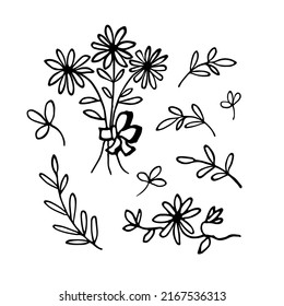 Spring flowers hand drawn vector set. Hand-drawn black silhouettes of flowers