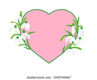 gotas de nieve en un estilo plano y un corazón rosa sobre un fondo blanco
