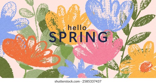 Spring flowers. Holiday card, background, wallpaper, banner. Bright colorful botanical pattern. 