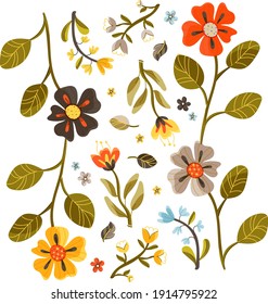 Spring flowers illustration. Floral pattern with leaf and flowers