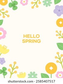 Spring flowers illustration frame background. Pastel color flowers vector background.