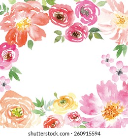Spring flowers. Illustration, vector. Pattern frame. Hand lettering.