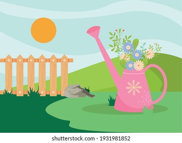 Flores primaverales en el interior del agua pueden diseño, jardín de adornos florales naturales de temporada y tema de decoración Ilustración vectorial