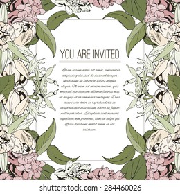 Spring flowers invitation, border.