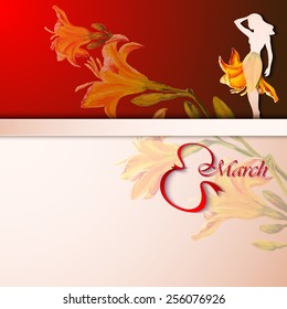 Spring flowers invitation template card. International women's day. Vector illustration