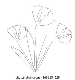 Flores de primavera aisladas de fondo blanco. Dibujo continuo de líneas. Ilustración del vector