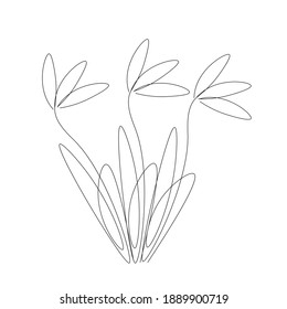 Flores de primavera aisladas de fondo blanco. Dibujo continuo de líneas. Ilustración del vector