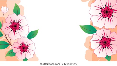 Frühlingsblumen einzeln. Das sind sakurale Blüten auf pfirsichfarbenem und transparentem Hintergrund. Vektordesign für Banner