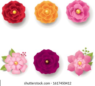 Spring Flowers Isolated White Background With Gradient Mesh, Vector Illustration