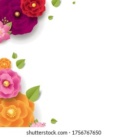 Flores De Primavera Fondo Blanco Aislado Con Malla De Gradiente, Ilustración Vectorial