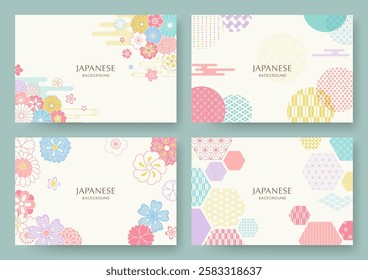 Spring flowers and Japanese pattern background collection.