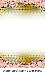 Spring flowers and Japanese traditional patterns, background material wallpaper, copy space, title space, message space,