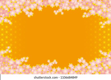Spring flowers and Japanese traditional patterns, background material wallpaper, copy space, title space, message space,